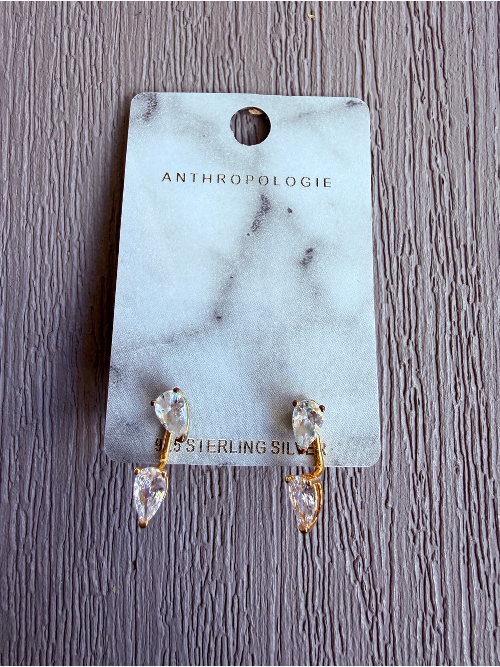 Anthropologie 925 Sterling Silver CZ Hoop Earrings Gold Plated